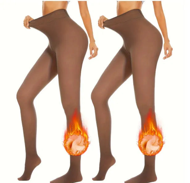 Anti-snagging wool-lined nylon leggings shown in black and coffee colour options with footed design.