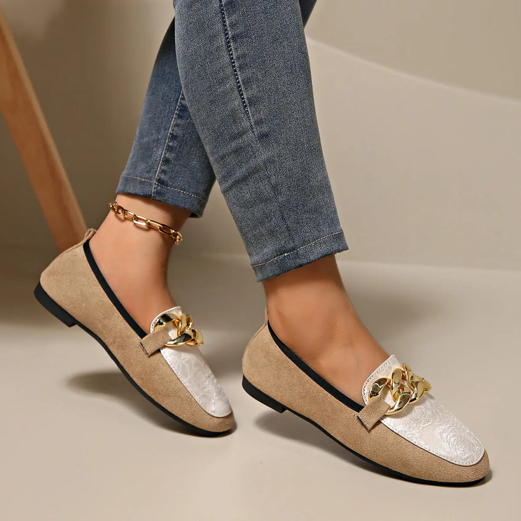 Women's metal flat lazy doug shoes in black, beige, and pink, PU and rubber, wear-resistant, sizes 36 to 42