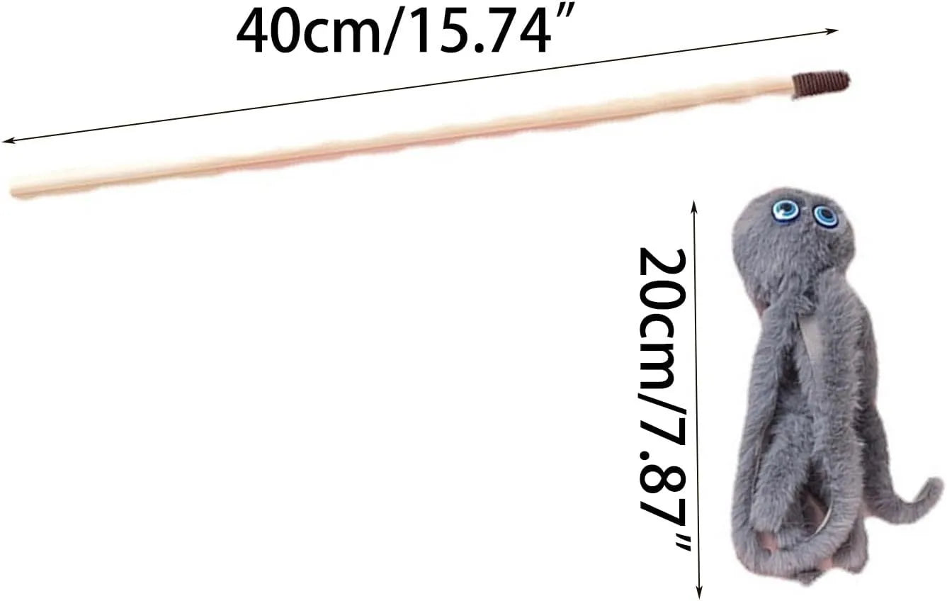 Octopus-themed cat toy with long stick attachment in bright colours for indoor feline play