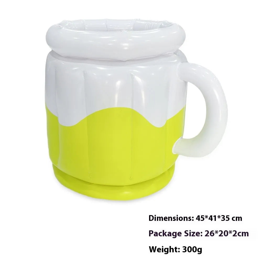 Yellow inflatable PVC ice bucket designed for holding beer steins and ice.