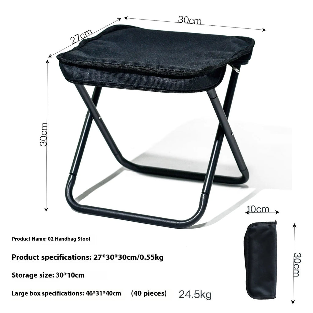 Oxford cloth foldable camp chair stool in khaki colour showing pencil box stool design