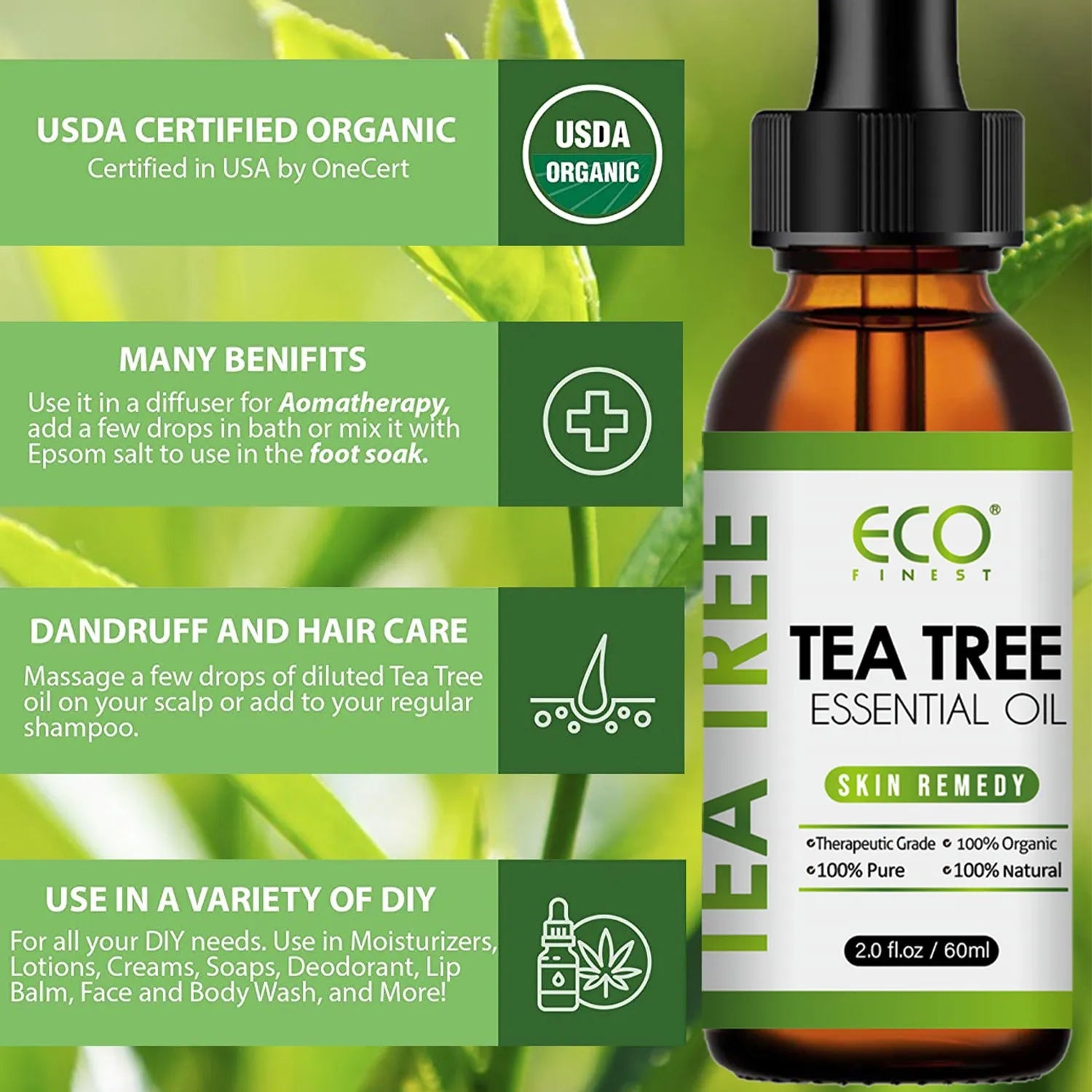 60ml tea tree oil massage oil bottle for acne fade spot treatment natural skincare