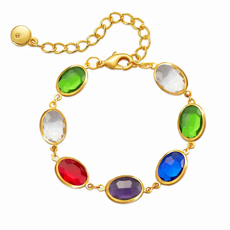 Copper bracelet with 18K gold plating and blue glass inlay, geometry shape, women's fashion OL style