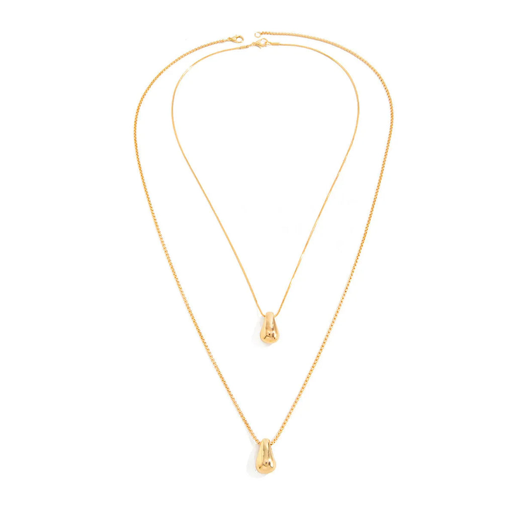 Women's geometric oval water drop pendant necklace with alloy pendant and iron chain in gold finish
