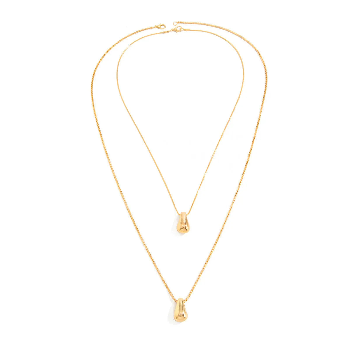 Women's geometric oval water drop pendant necklace with alloy pendant and iron chain in gold finish