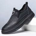 Men's casual leather shoes in solid black or brown with round toe design