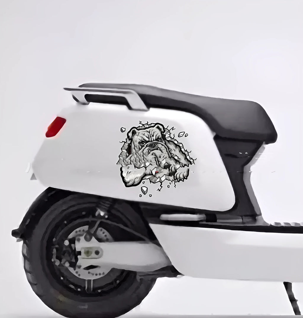 Quirky Ideas motorcycle decorative sticker in grey dog pattern, 17 x 17cm paper sticker on a helmet surface