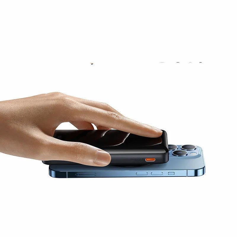 3-in-1 slim magnetic wireless power bank in blue, PC+ABS shell, 117.3x69.7x20.3mm, with USB cable