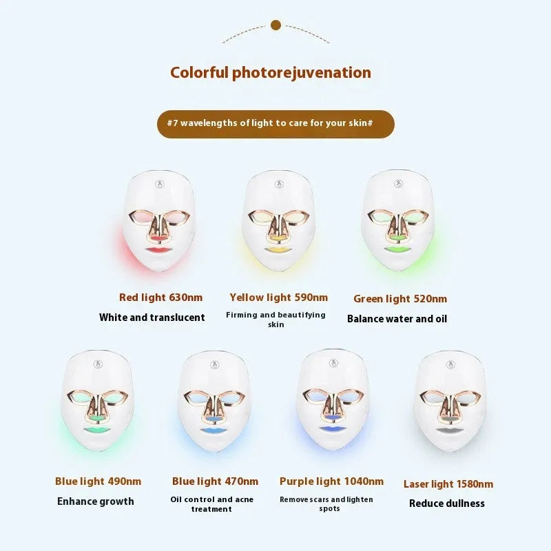 White rechargeable LED beauty mask with manual touch controls for facial skin treatment