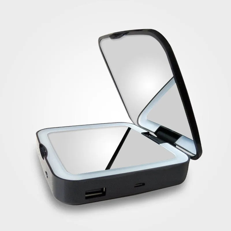 Black and white makeup mirror with magnification and HD mirrors featuring adjustable warm and cold LED lighting