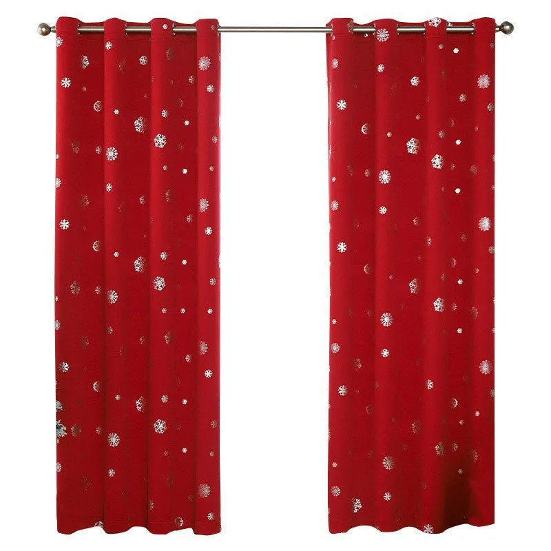Snowflake pattern shade cloth curtain in green or red with lace loop or iron hoop styling