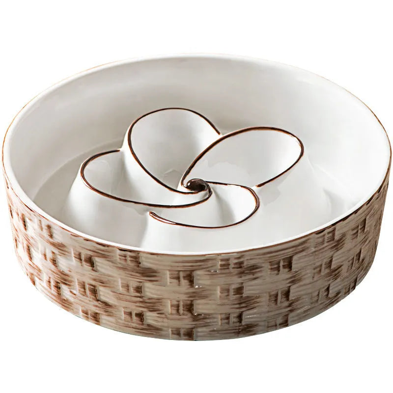 Ceramic slow feeder dog bowl for medium large dogs in blue non-slip anti-choking design