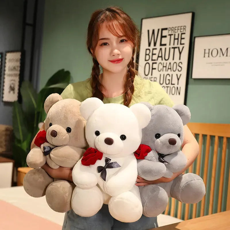 Plush teddy bear doll pillow in beige, brown or grey with soft short plush material and PP cotton filling