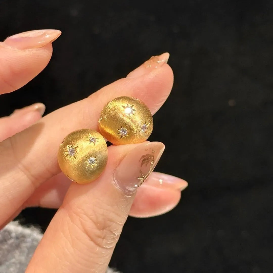 Women's 925 silver brushed asterism stud earrings with French gilding and electroplated finish