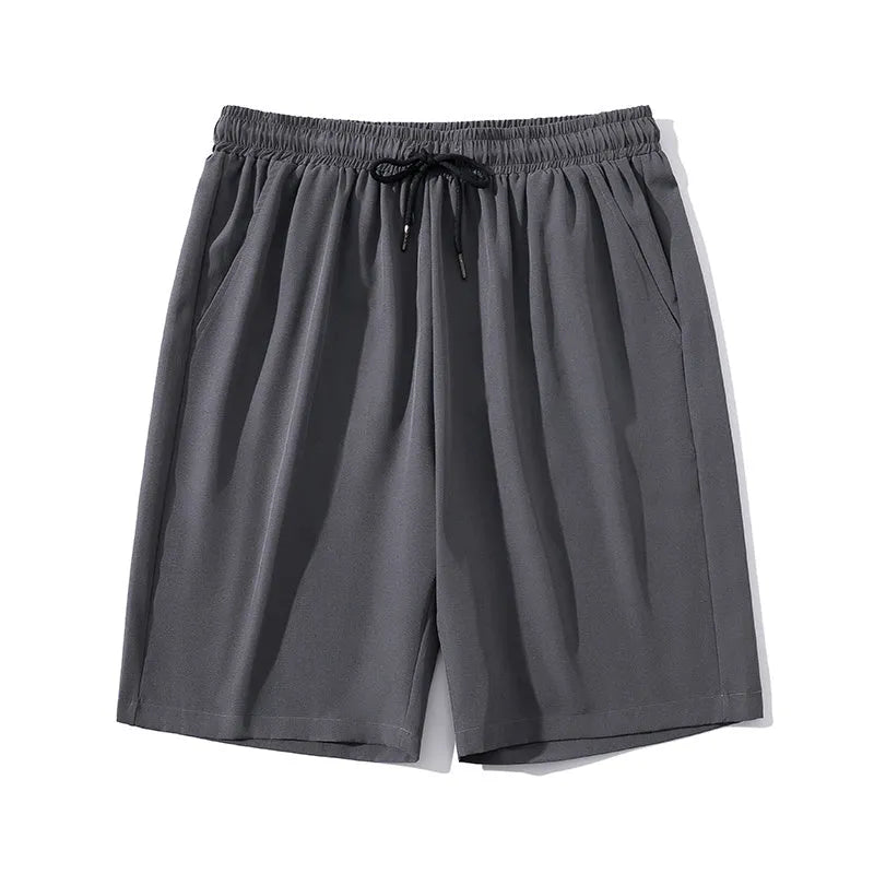 Men's quick-drying ice silk sports casual cropped pants in straight-leg design with elastic waistband