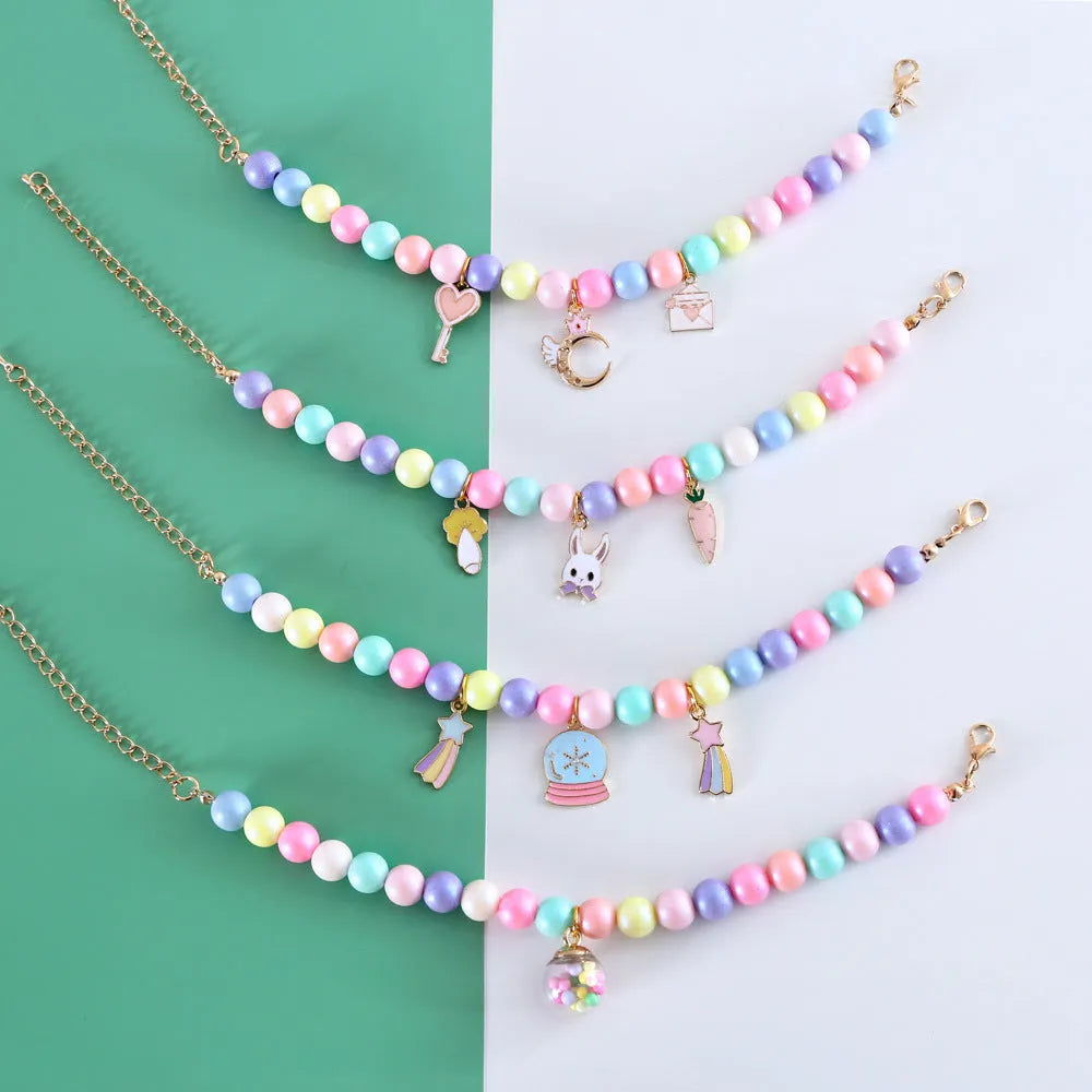 Colourful resin pearl pet collar necklace bracelet set in macaron colours with adjustable sizing