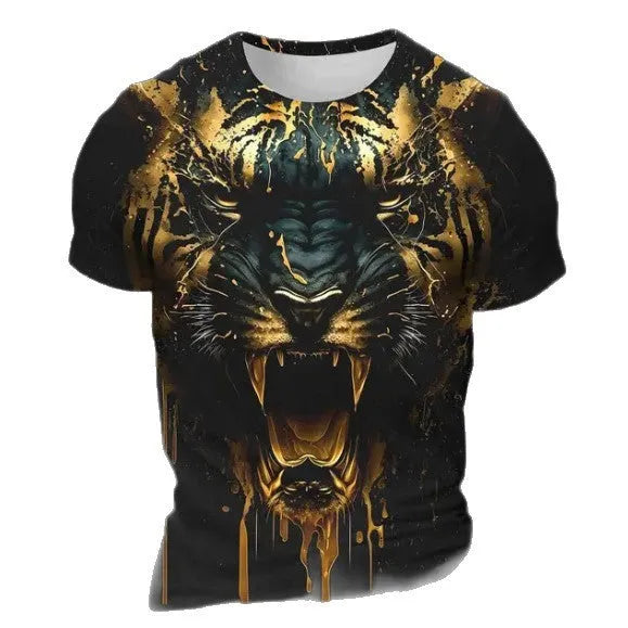 Men's 3D tiger pattern short sleeve t-shirt in bird eye cloth polyester with digital printing