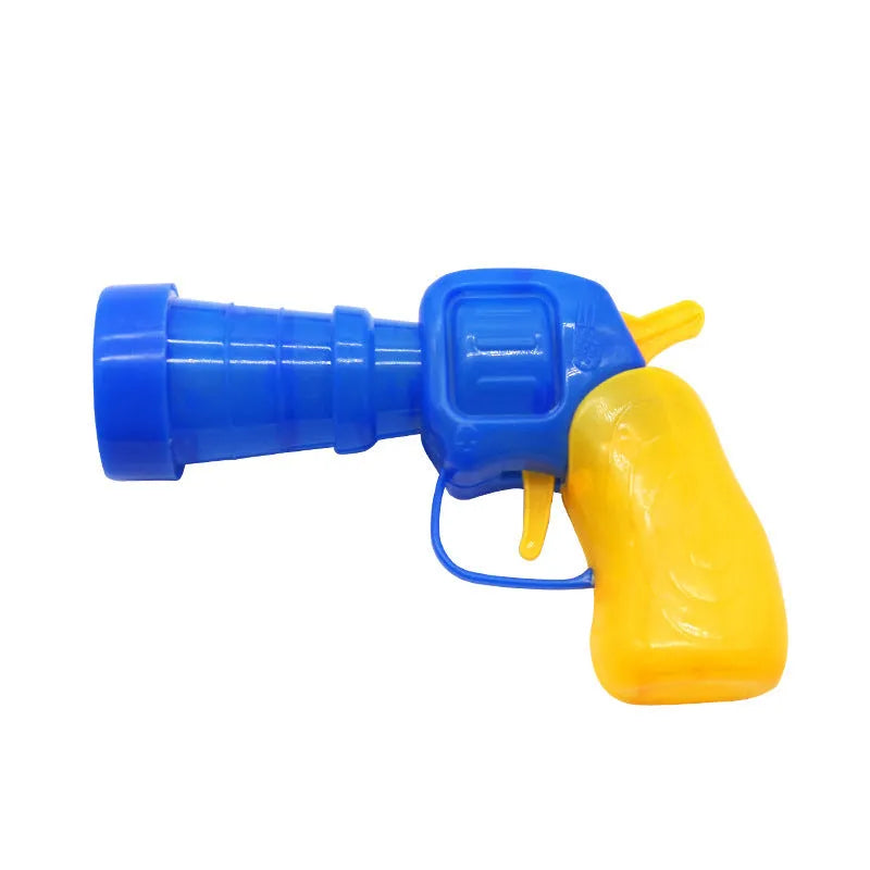 Colourful plush pet toy gun launching soft yarn balls for dogs to fetch