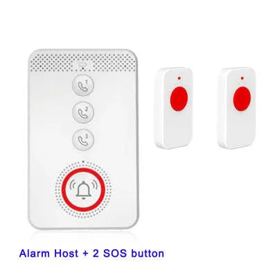 White elderly emergency alert device with wireless buzzer and three emergency buttons for home safety