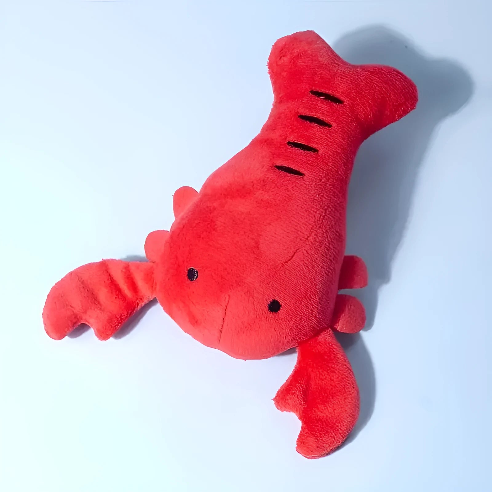 Red lobster stuffed dog toy with squeaker for small and medium sized dogs