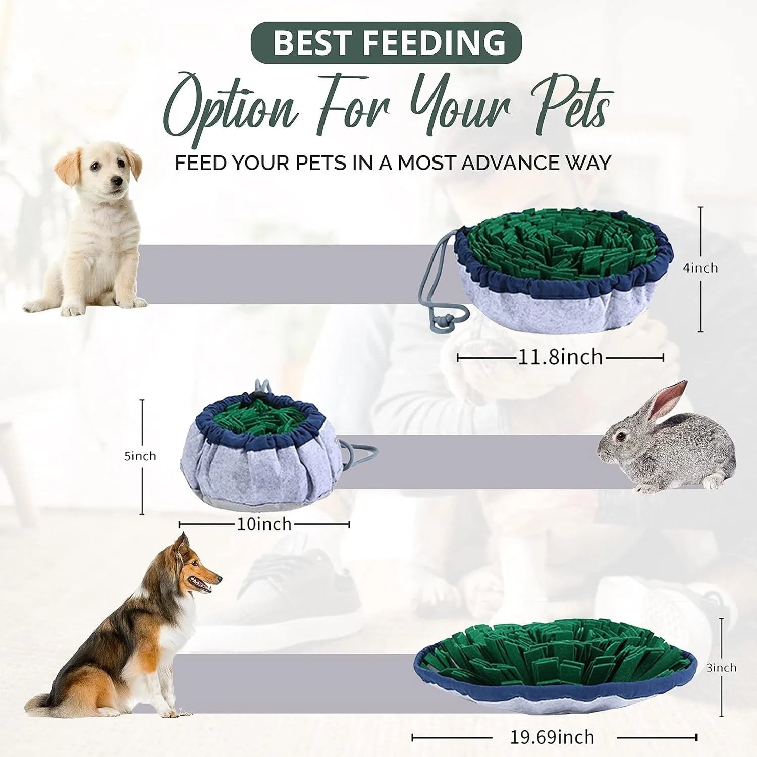 Adjustable fleece snuffle mat for dogs in blue, with non-slip base, 30cm diameter, for slow feeding and mental enrichment