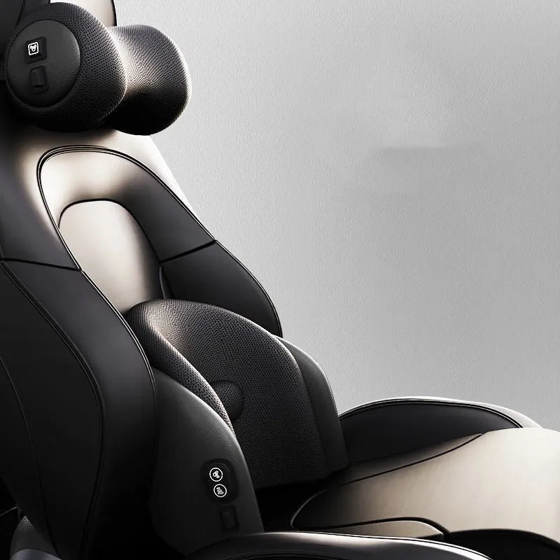 Memory foam car seat massage cushion in black, brown, or grey for lumbar or headrest support.