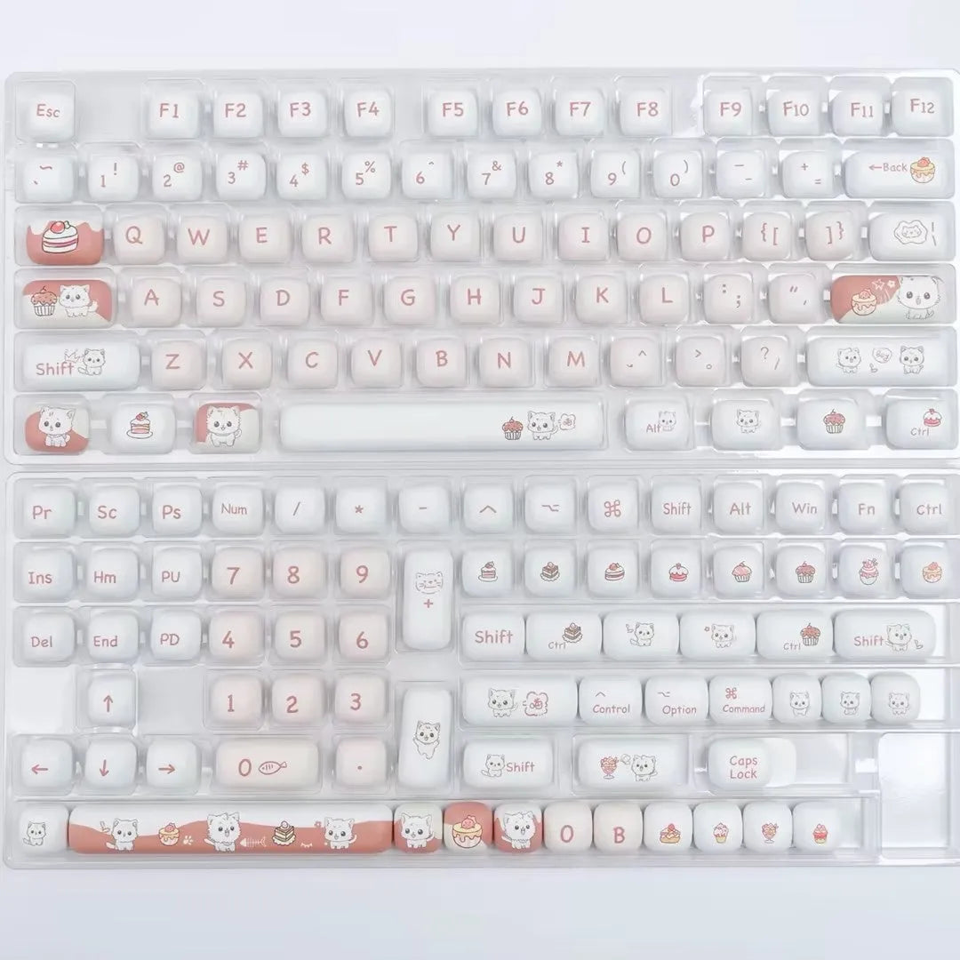Cartoon dessert cat mechanical keyboard key cap set with sublimation printed artwork
