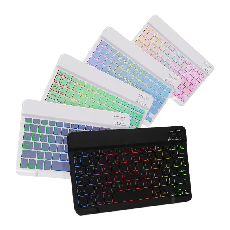 iPad protective case with luminous Bluetooth keyboard and leather sheath in black, featuring RGB three-color backlighting