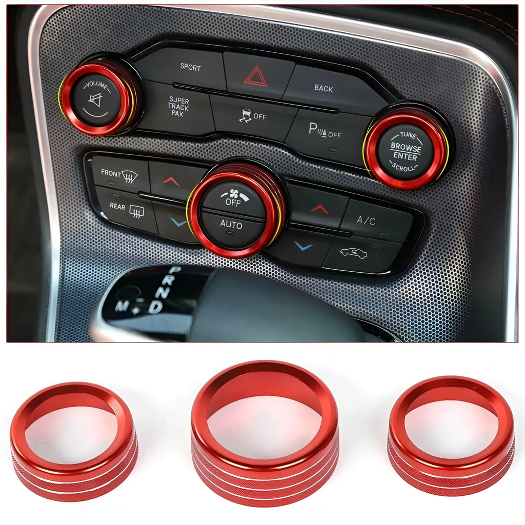 Aluminium alloy air conditioning knob decorative ring for Dodge Challenger and Grand Cherokee in multiple colour options