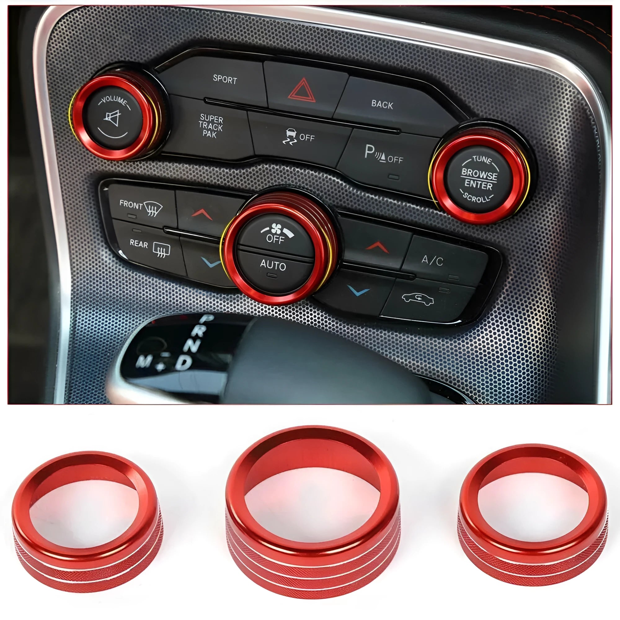 Aluminium alloy air conditioning knob decorative ring for Dodge Challenger and Grand Cherokee in multiple colour options