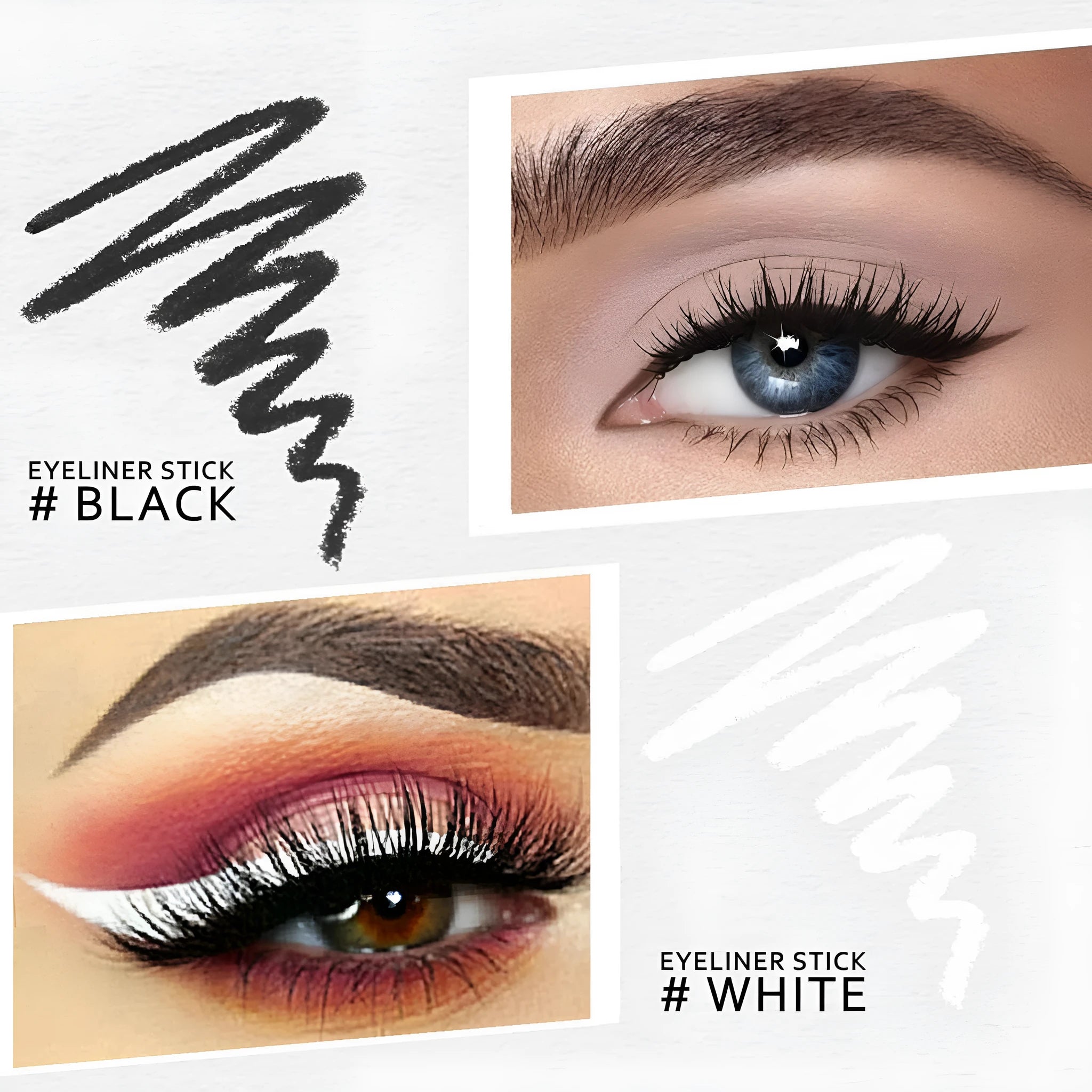 12-piece white and black eyeliner pencil set with sharpener, waterproof and retractable