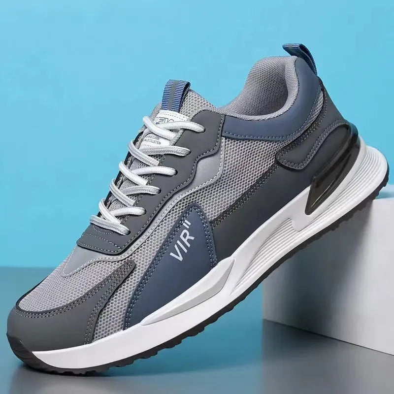 Men's colour block mesh sneakers in black, grey and white colour options with lace-up design