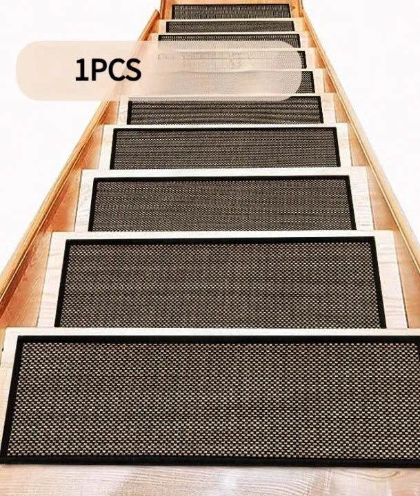 Japanese-style linen-look rectangular stair mat in camel colour with rubber bottom.