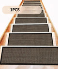 Japanese-style linen-look rectangular stair mat in camel colour with rubber bottom.