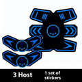 Eight abdominal body sculpting massage patches made of PU leather, silicone, and ABS resin on a white background