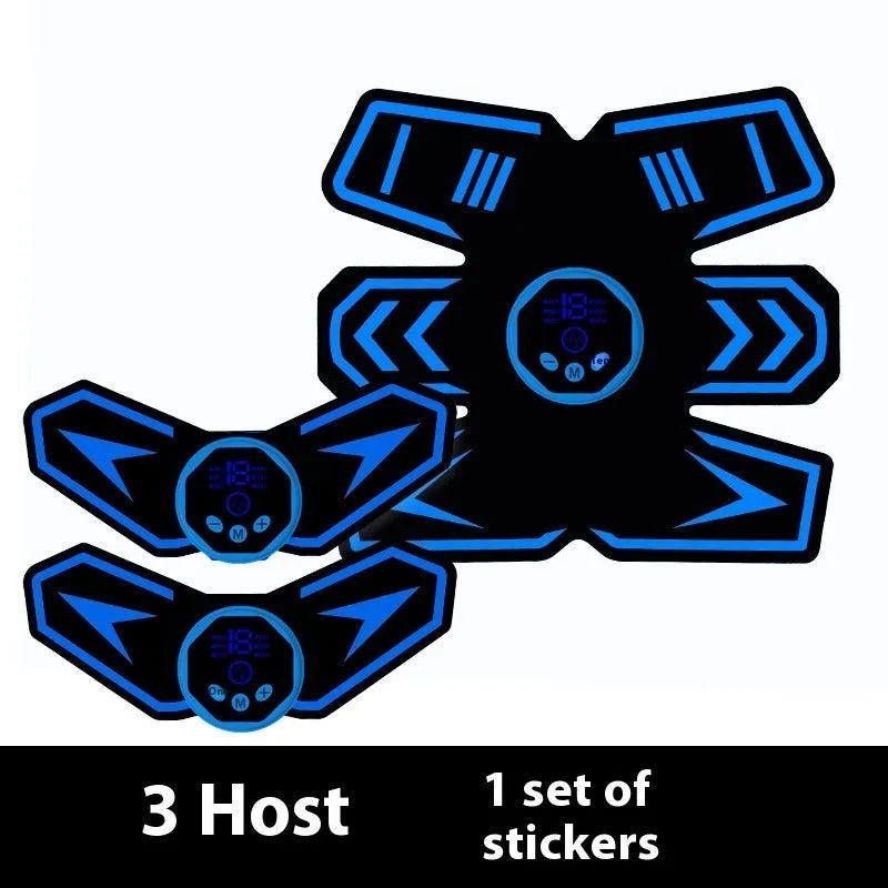 Eight abdominal body sculpting massage patches made of PU leather, silicone, and ABS resin on a white background