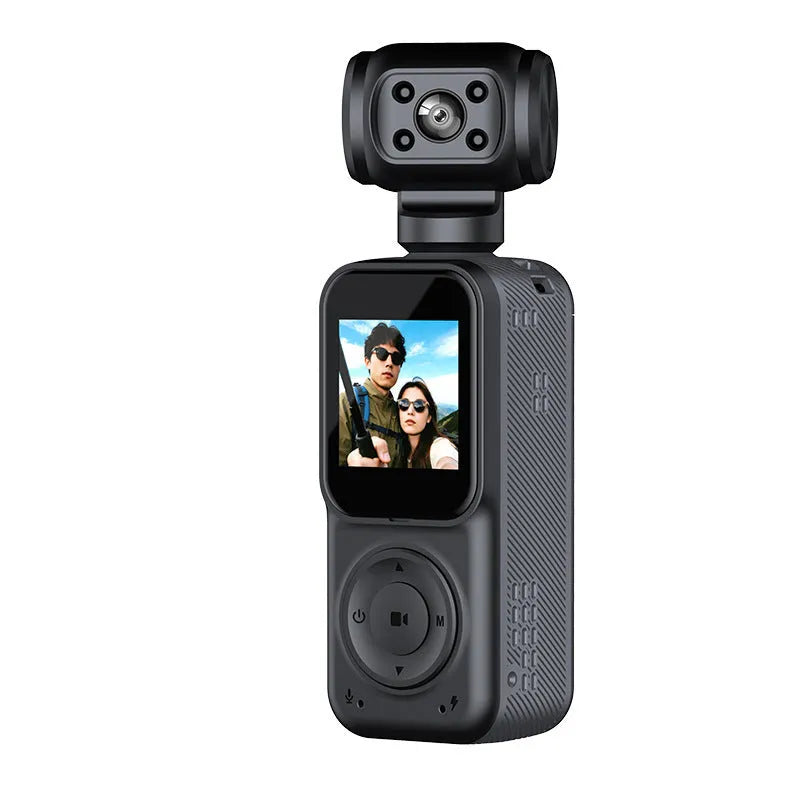 Q5 black handheld 4K camera with 140 degree wide angle lens and 1.5 inch LCD screen for outdoor riding recording