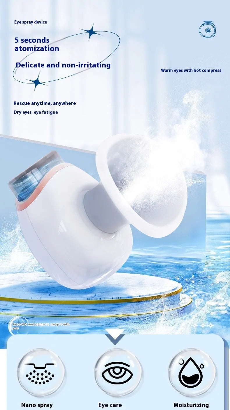 White and purple portable eye humidifier device with charging cable on display
