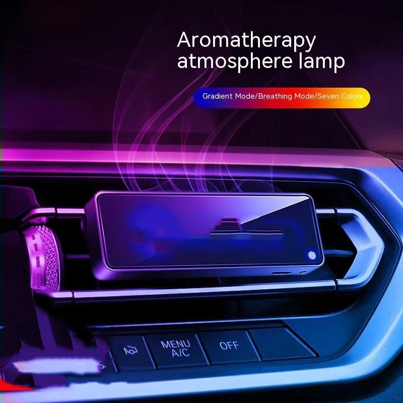 Black car vent aromatherapy LED ambience light and auto perfume deodorist with fragrance stick
