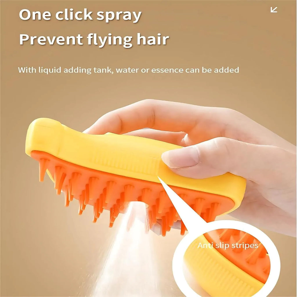 Green rechargeable cat steam brush with silicone teeth for detangling and massage functions