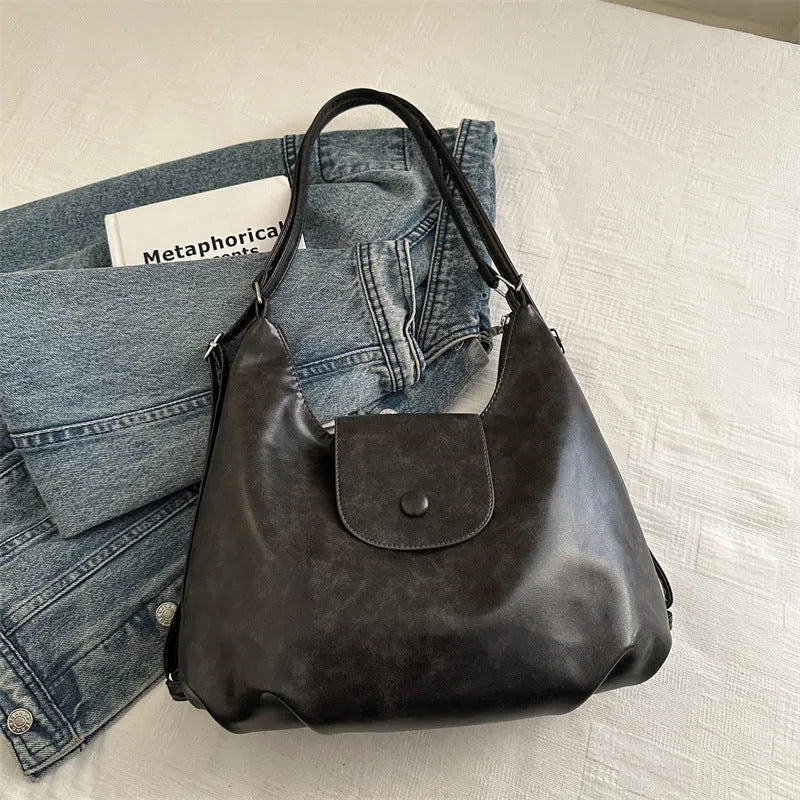Women's PU leather single shoulder bag in horizontal rectangular shape with large capacity for daily commuting