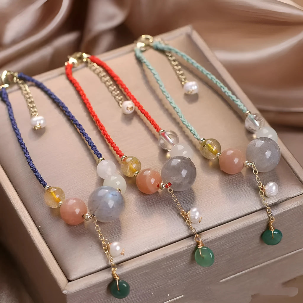 Hand-woven peace buckle crystal sequin bracelet for women in red, green, and blue colour options