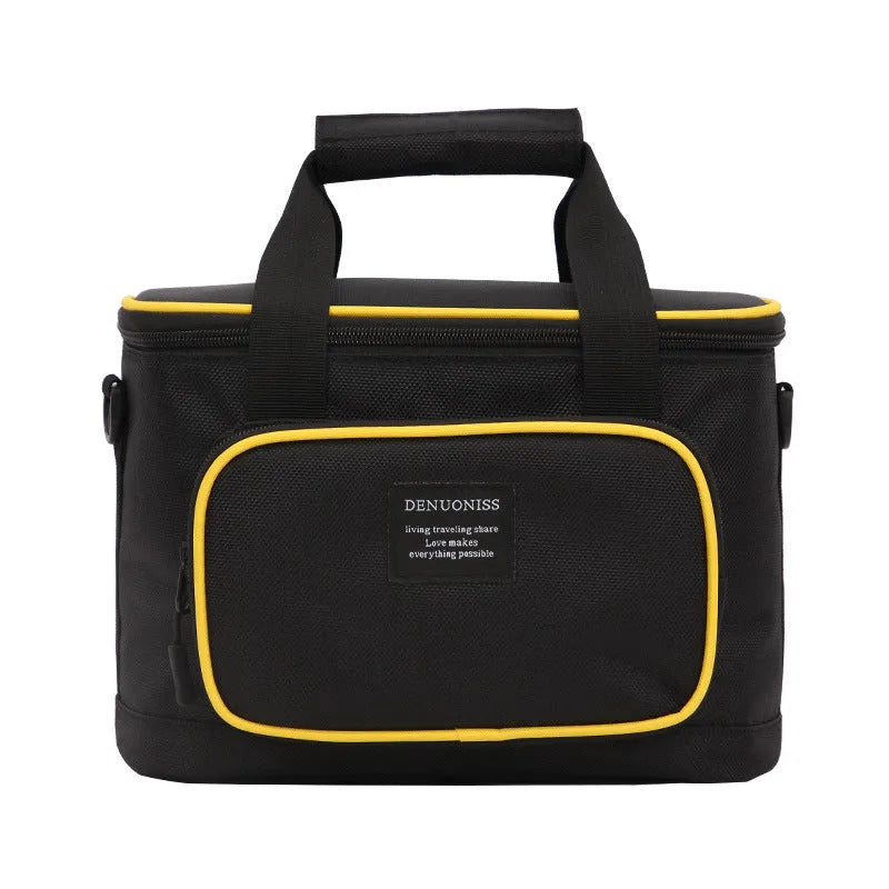 Large insulated crossbody lunch bag in Oxford cloth, green colour, with foldable design