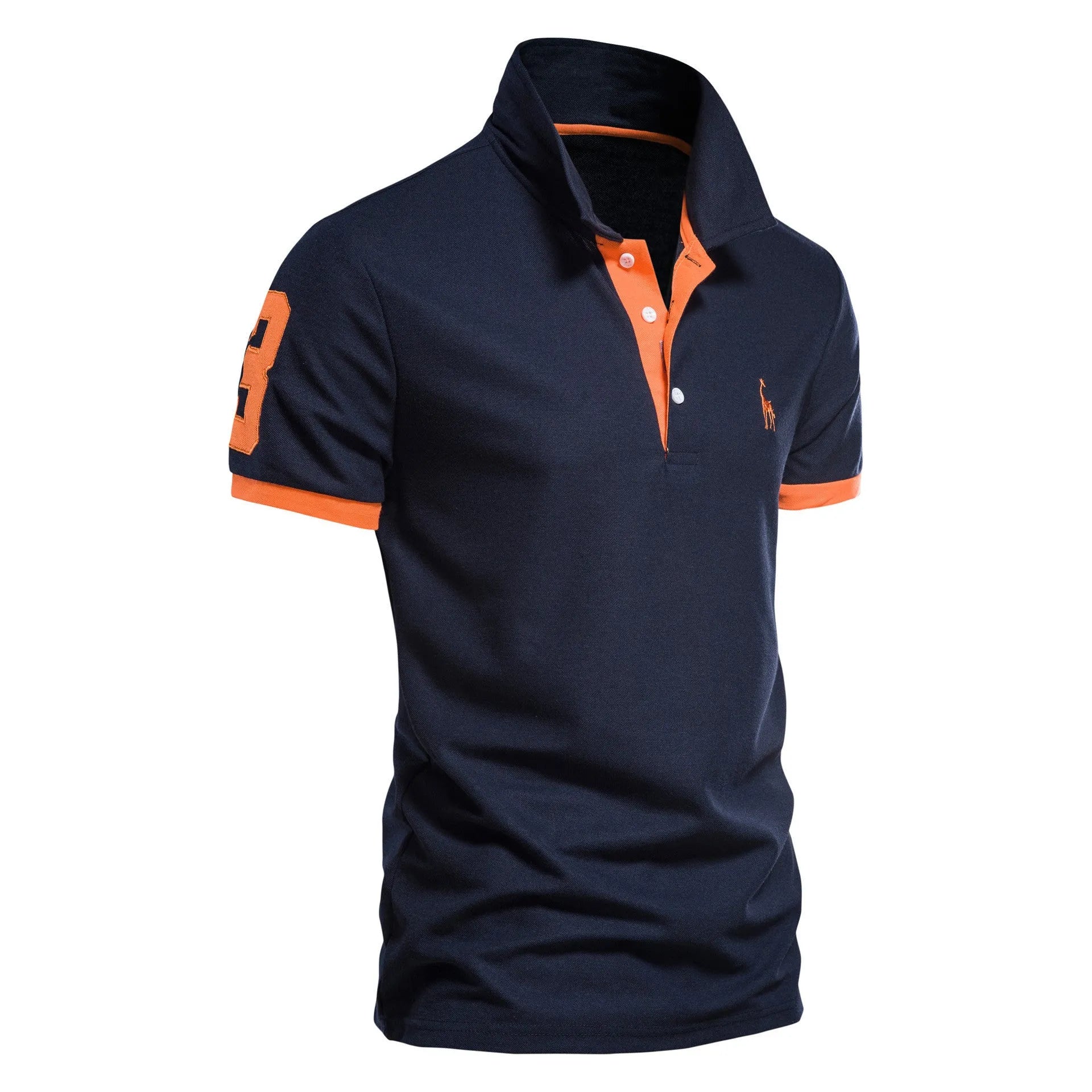 Men's slim fit embroidered deer T-shirt on a hanger, shown in a red colour option.