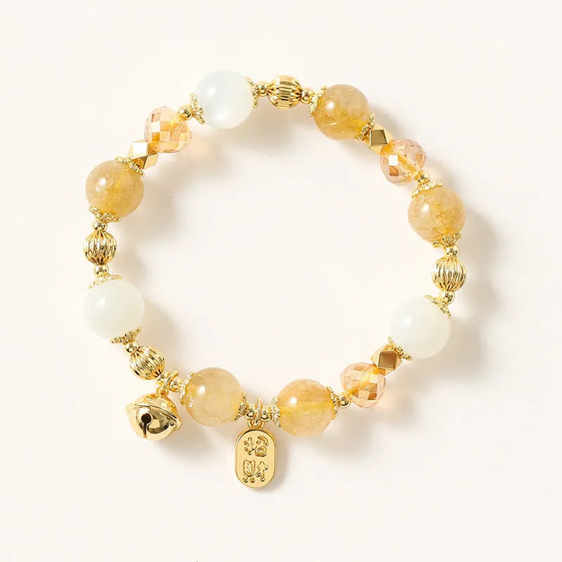 Gold electroplated rutilated quartz crystal bracelet in Korean style with Lucky Fortune colour