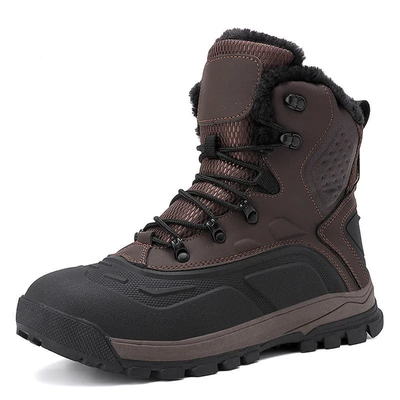 Men's black fleece-lined high-top lace-up boots with a ribbed sole.