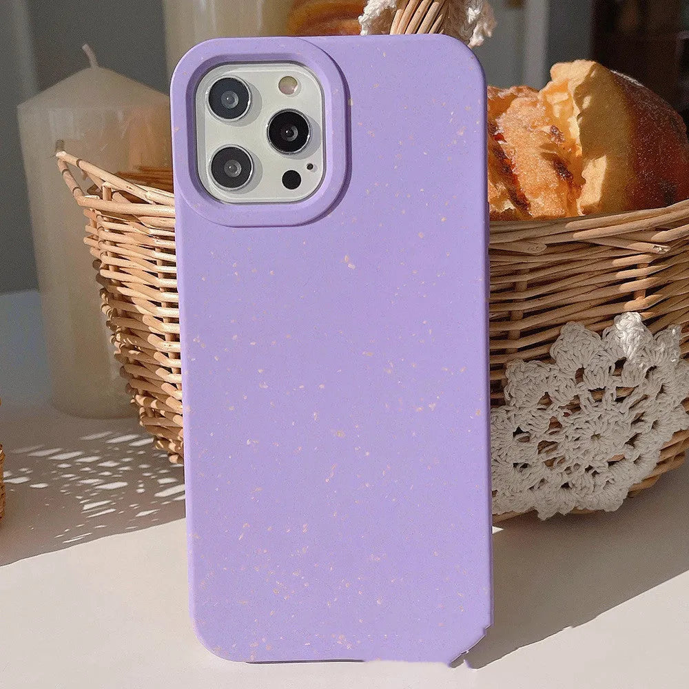 Degradable wheat straw composite phone case for iPhone 14 Pro Max in various colours.