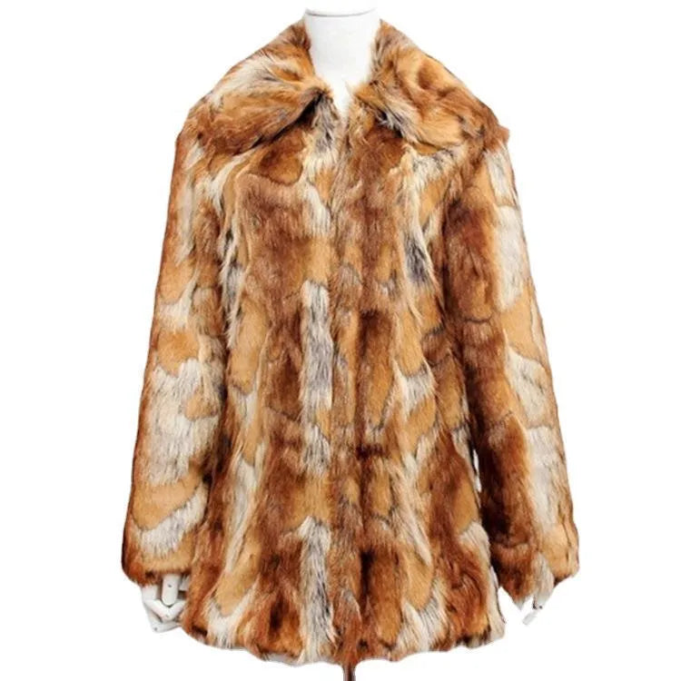 Women's tiger print faux fur leather jacket shown in street fashion style