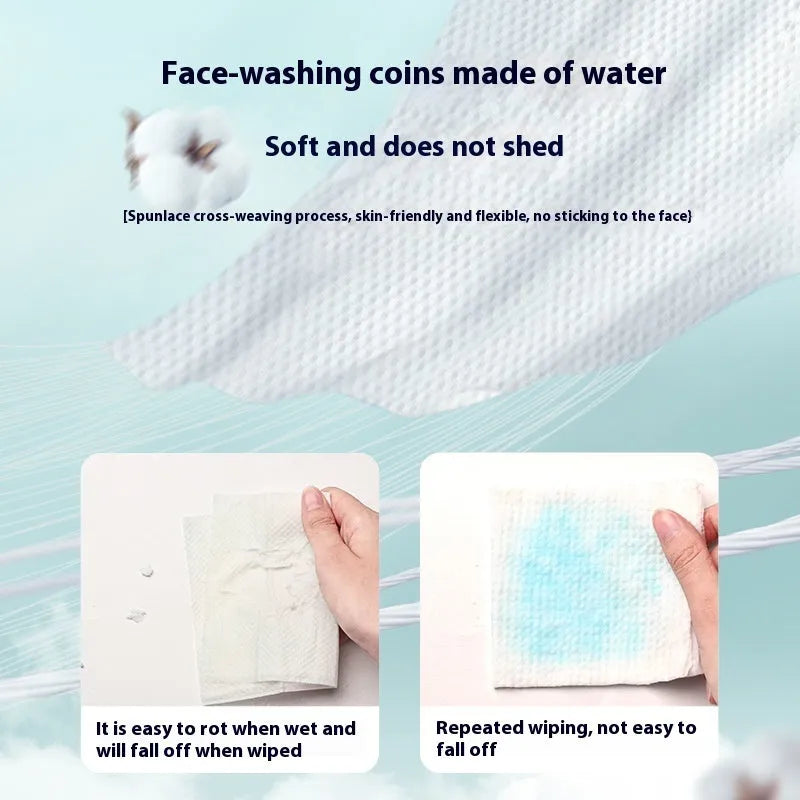 Roll of 100 disposable soft face cloths with a hook for hanging, shown in a soft cotton colour.
