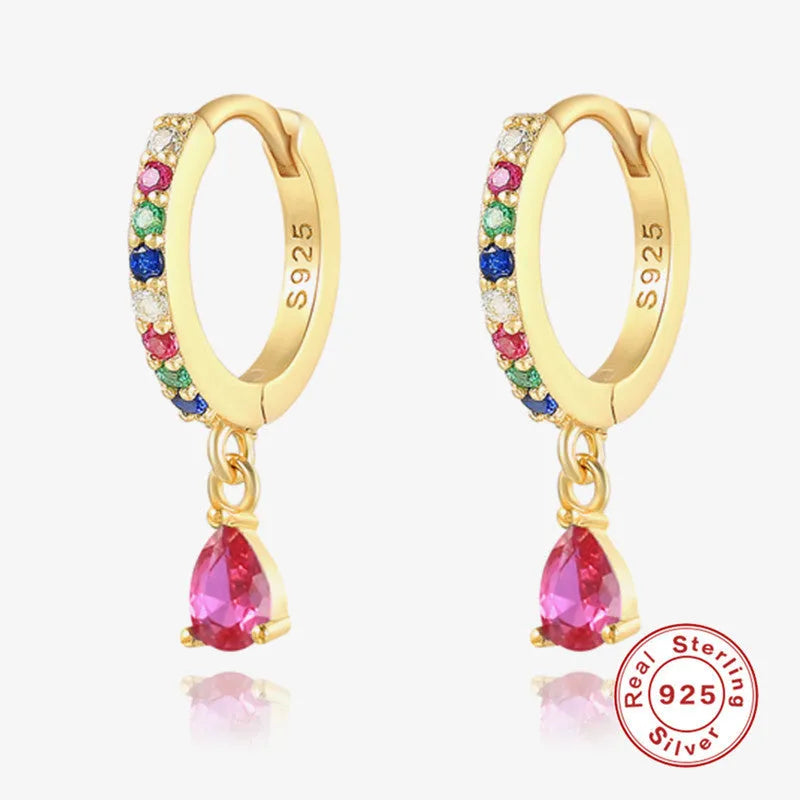 S925 sterling silver geometric water drop earrings with diamond accents in gold or white gold plating